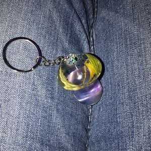 Custom epoxy mushroom 🍄 keychain with my favorite leaves glitter and wish